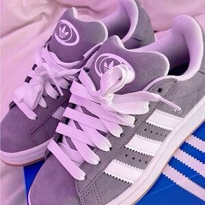 Adidas Women's Suede Gray and White Sneakers